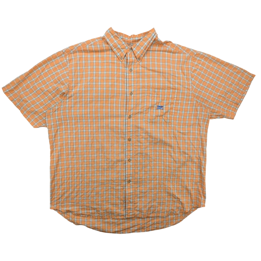 Wrangler Classic Blues Shirt Mens 2XL Button Down Orange Plaid Short Sleeve